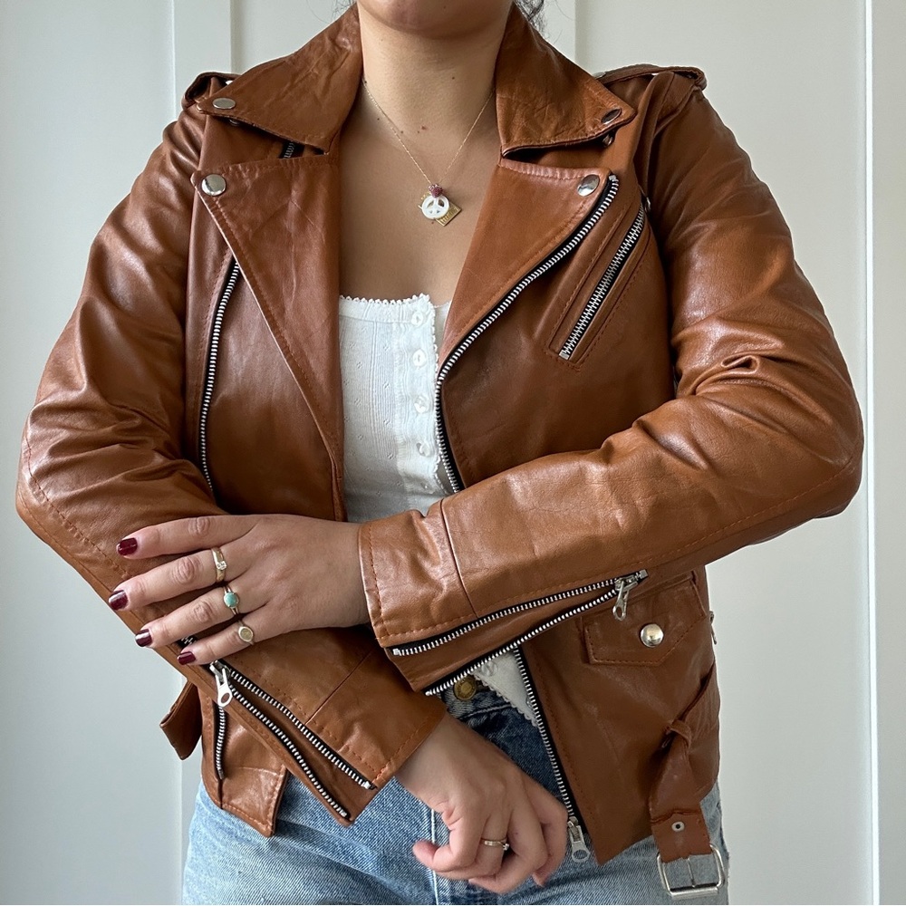 Vintage 1960s-1970s Brown Leather Motorcycle Jacket